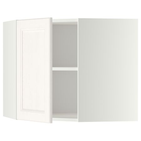 Угловой навесной шкаф с полками МЕТОД, белый, Лаксарби белый