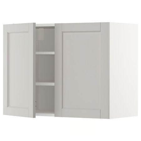 METOD Навесной шкаф с полками/2дверцы - белый/Lerhyttan светло-серый 80x60 см