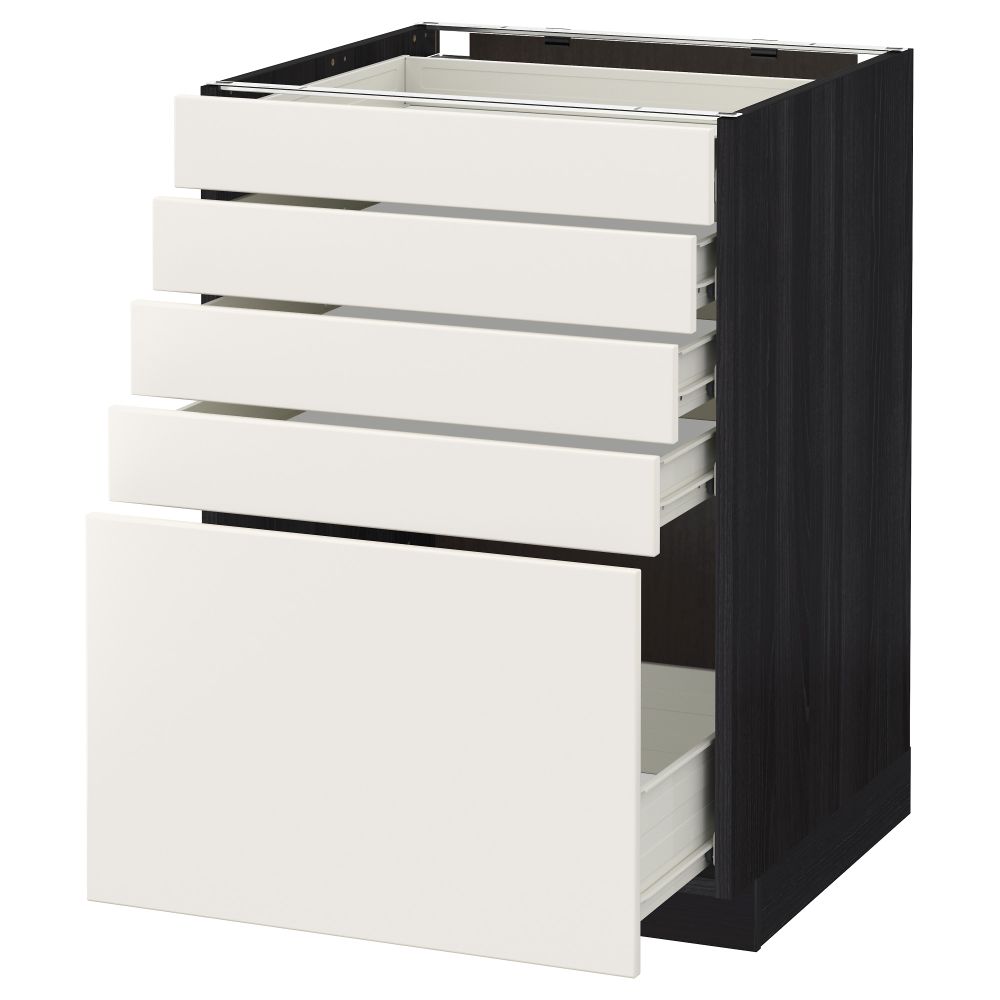 Напольный шкаф с 5 ящиками МЕТОД / ФОРВАРА, черный, Веддинге белый - схема-чертеж с размерами