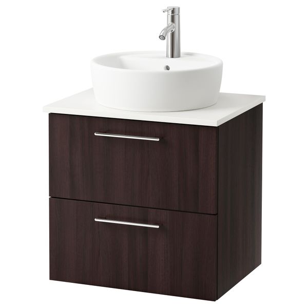 Шкаф п-раковину/столешн45/раковина ГОДМОРГОН/АЛДЕРН / ТОРНВИКЕН, черно-коричневый, белый (62x49x74 см) - схема-чертеж с размерами