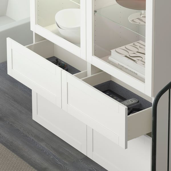 Комбинация для хранения + стеклянная дверцами, 120x40x128 см, Hanviken, Sindvik белый прозрачное стекло IKEA BESTÅ БЕСТО - схема-чертеж с размерами