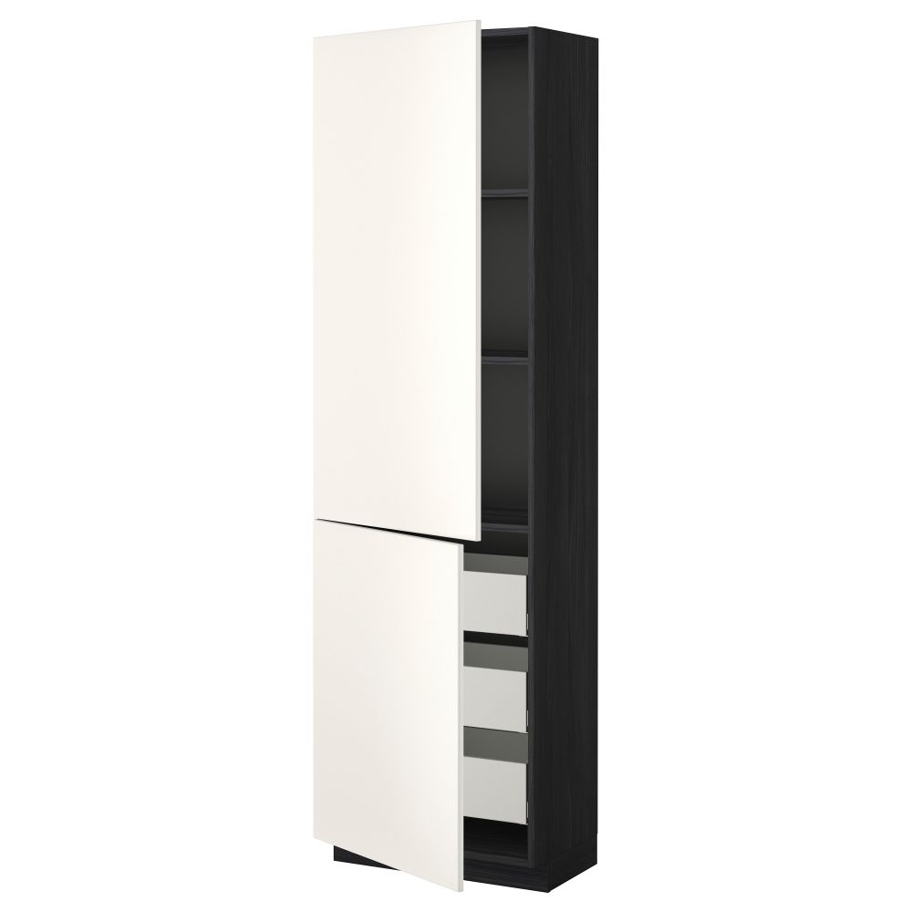 Высокий шкаф + полки, 3 ящика, 2 дверцы МЕТОД / МАКСИМЕРА, черный, Веддинге белый - фото 1