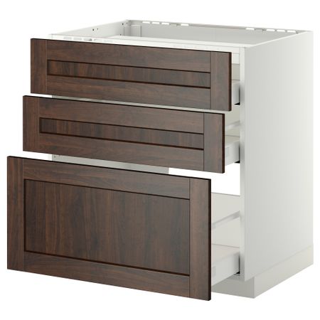 Напольный шкаф, 3 фронтальных панели, 3 ящика МЕТОД / МАКСИМЕРА, белый, Эдсерум коричневый