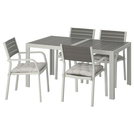 Стол + 4 кресла, для/сада, темно-серый/Куддарна серый 156x90 см IKEA SJÄLLAND ШЭЛЛАНД 492.915.16