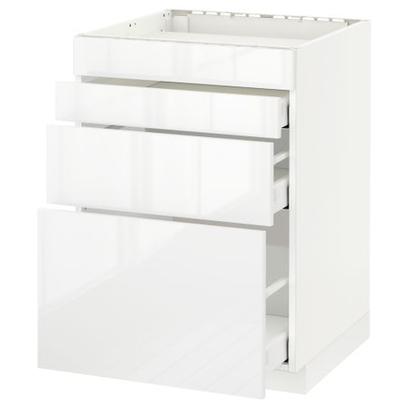 Напольный шкаф для духовки, 4фасада, 3 ящика МЕТОД / МАКСИМЕРА, белый, Рингульт белый