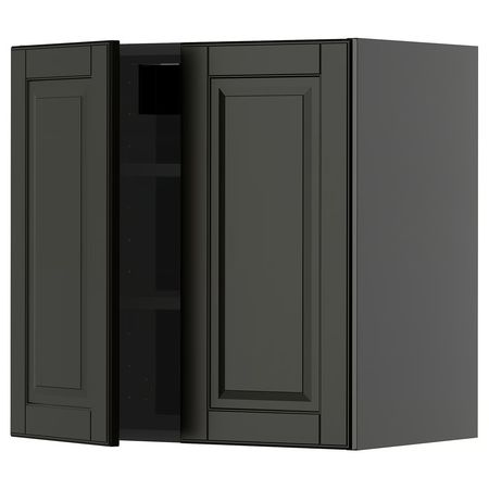 METOD Навесной шкаф с полками/2дверцы - черно-серый/Bodbyn чёрный 60x60 см
