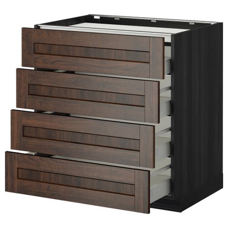 Напольный шкаф, 4 фронтальных панели, 4 ящика МЕТОД / МАКСИМЕРА, черный, Эдсерум коричневый