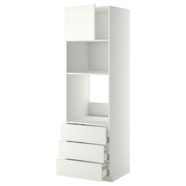 Высокий шкаф для духовки/СВЧ дверца, 3 ящика МЕТОД / МАКСИМЕРА, белый, Хэггеби белый - фото 1