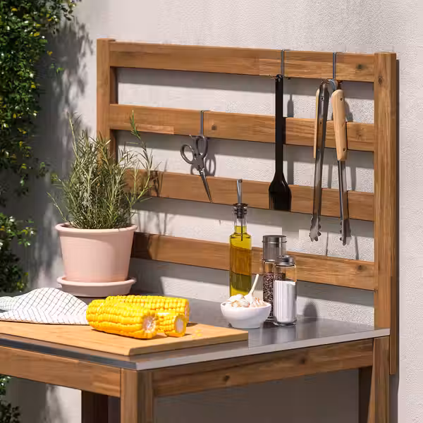 NÄMMARÖ Открытый кухонный модуль - светло-коричневая морилка/нержавеющ сталь для сада 80x62 см - фото 3