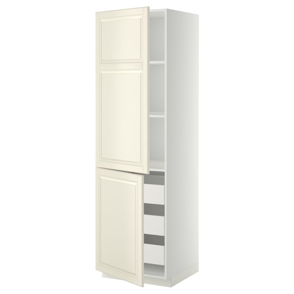 Высокий шкаф + полки, 3 ящика, 2 дверцы МЕТОД / ФОРВАРА, белый, Будбин белый с оттенком - схема-чертеж с размерами