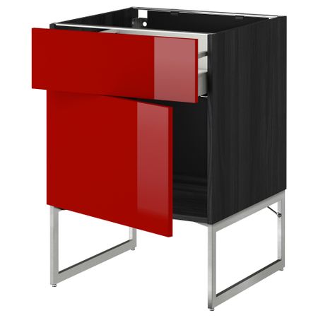 Напольный шкаф с ящиком, дверью МЕТОД / МАКСИМЕРА, черный, Рингульт красный