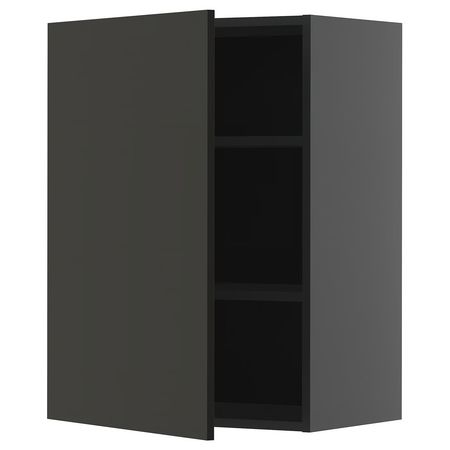 METOD Навесной шкаф с полками - черно-серый/Nickebo матовый антрацит 60x80 см