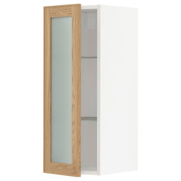 Навесной шкаф с полками, стекляными дв, белый/Экестад дуб 30x80 см IKEA METOD МЕТОД 893.009.29 - схема-чертеж с размерами