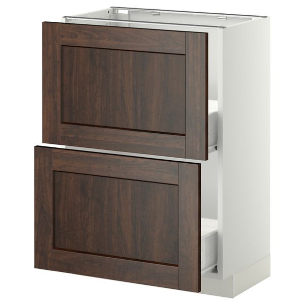 Напольный шкаф с 2 ящиками МЕТОД / ФОРВАРА, белый, Эдсерум коричневый - схема-чертеж с размерами