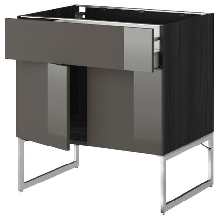 Напольный шкаф, полки, ящик, 2 двери МЕТОД / МАКСИМЕРА, черный, Рингульт серый