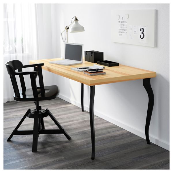 Стол ТОРНЛИДЕН / ЛАЛЛЕ, сосновый шпон, черный (150x75 см) - схема-чертеж с размерами