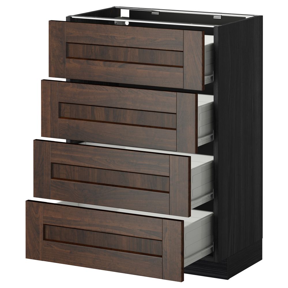 Напольный шкаф 4 фронтальных панели, 4 ящика МЕТОД / ФОРВАРА, черный, Эдсерум коричневый - схема-чертеж с размерами