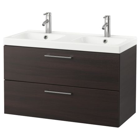 Шкаф для раковины с 2 ящиками ГОДМОРГОН / ОДЕНСВИК, черно-коричневый (100x49x64 см)