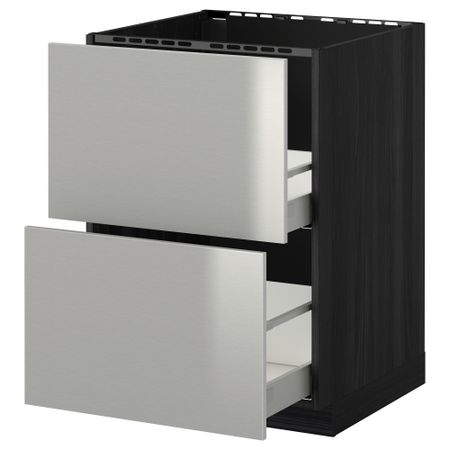 Напольный шкаф под мойку + 2 фронтальных панели, 2 ящика МЕТОД / МАКСИМЕРА, черный, Гревста нержавеющ сталь