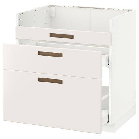 Напольный шкаф под мойку ДУМШЁ, 3 фасада, 2 ящика МЕТОД / МАКСИМЕРА, белый, Мэрста белый