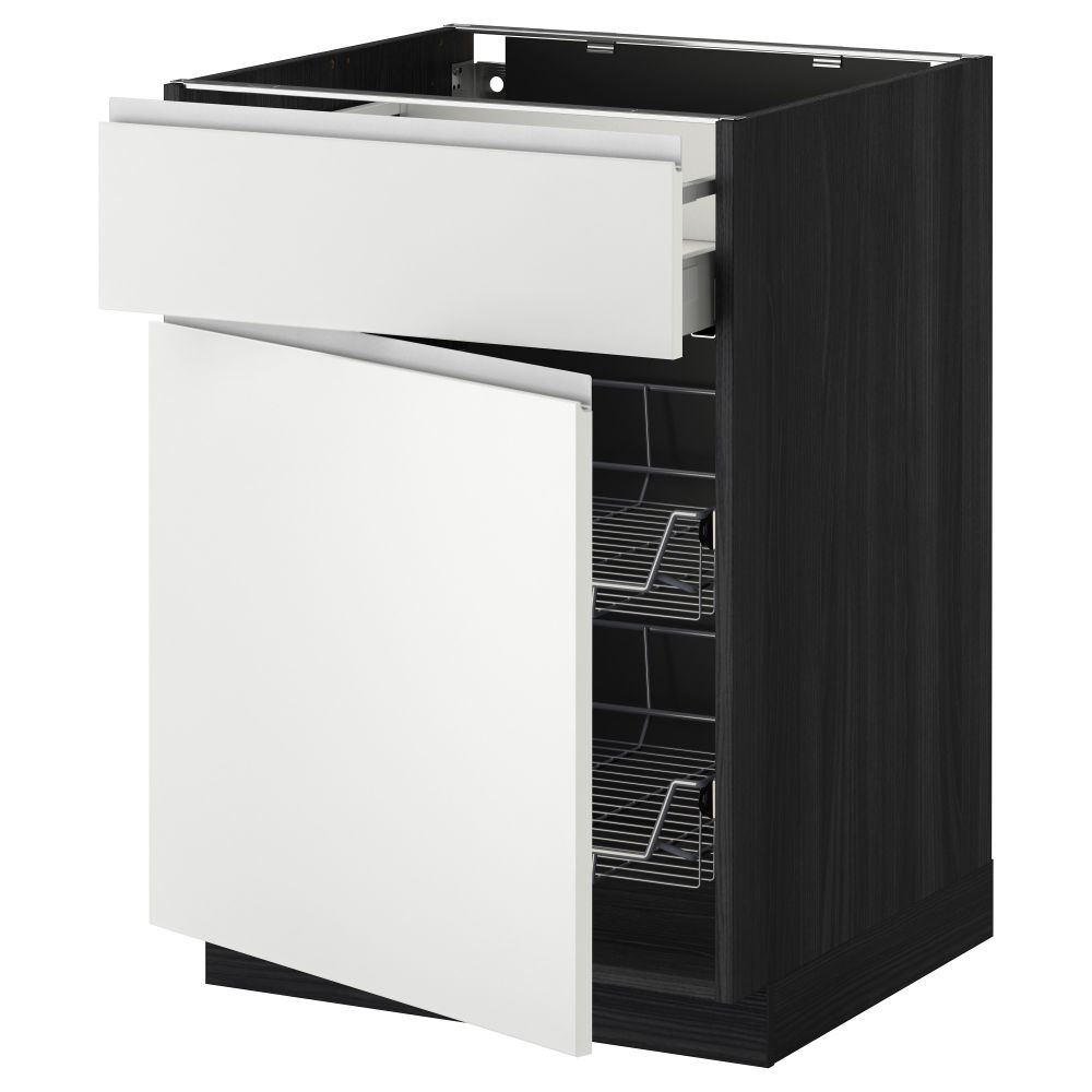 Напольный шкаф с проволочной корзиной, ящиком, дверью МЕТОД / МАКСИМЕРА, черный, Нодста белый - схема-чертеж с размерами