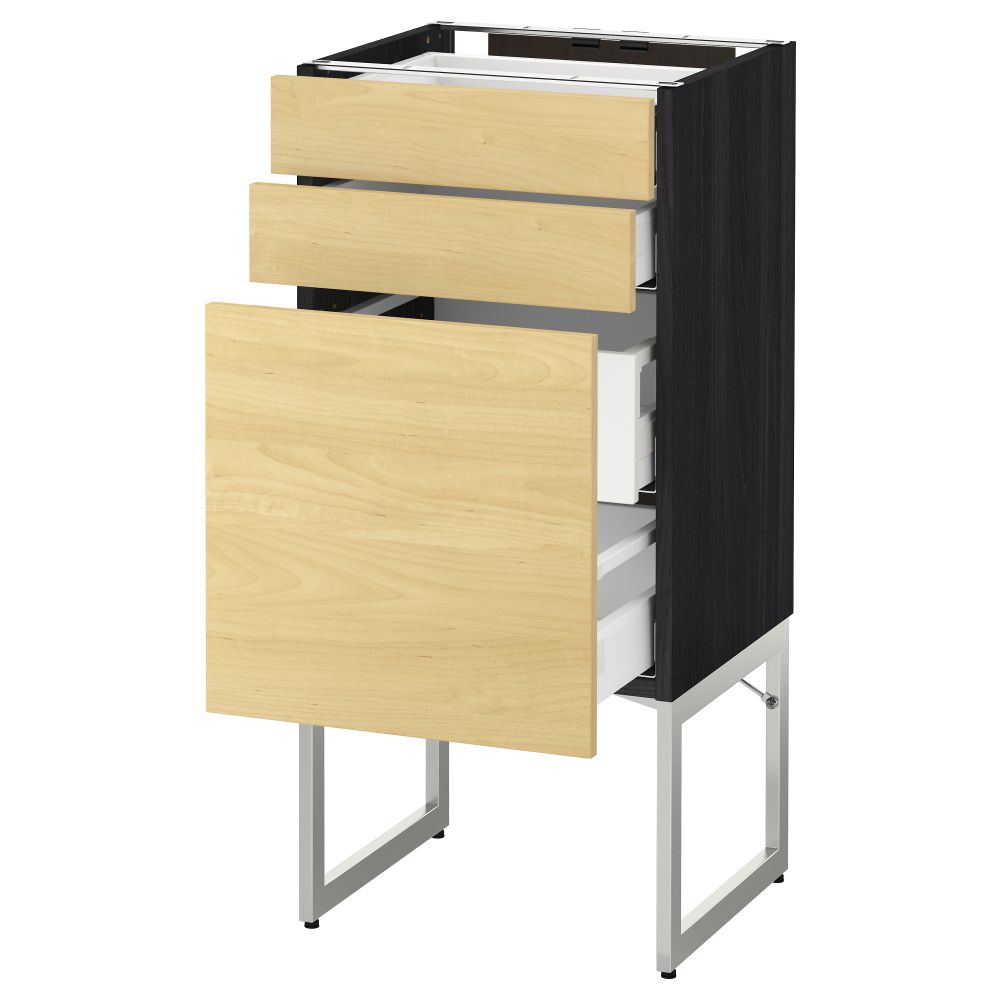 Напольный шкаф 3 фронтальных панели, 2 нижних, 2 средних ящика МЕТОД / МАКСИМЕРА, черный, Тингсрид береза - схема-чертеж с размерами