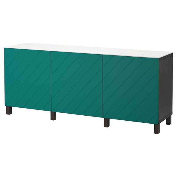 Комбинация для хранения с дверцами БЕСТО, черно-коричневый, Халлставик сине-зеленый (180x42x74 см) - фото 1