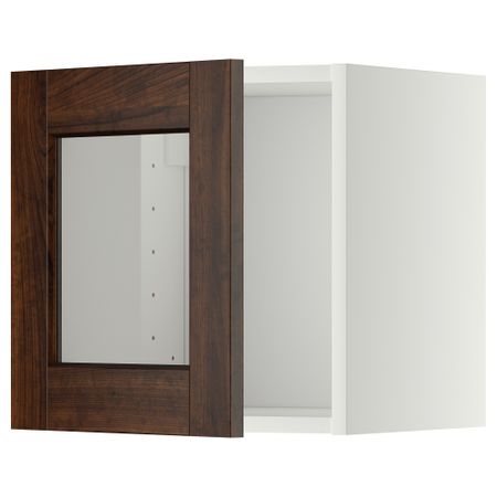 Навесной шкаф со стеклянной дверью МЕТОД, белый, Эдсерум коричневый (40x40 см)