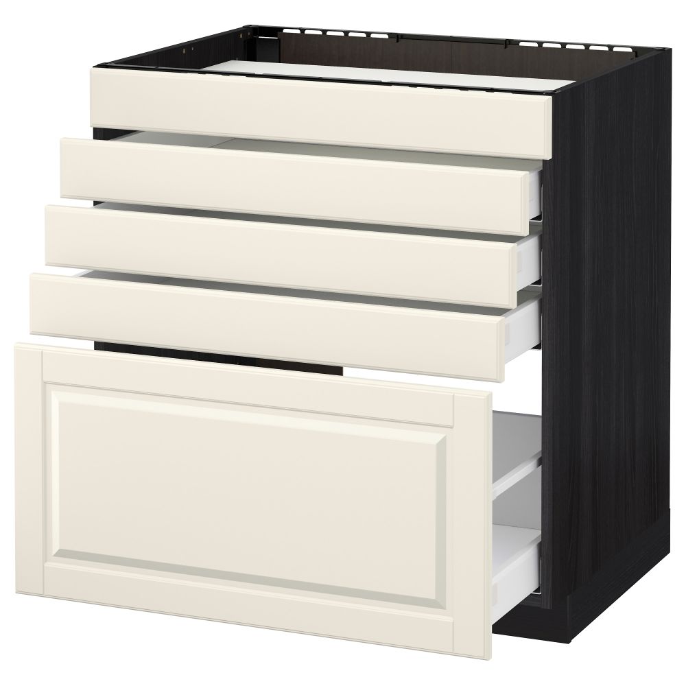 Напольный шкаф для варочной панели, 5 фасадов, 4 ящиков МЕТОД / МАКСИМЕРА, черный, Будбин белый с оттенком - схема-чертеж с размерами