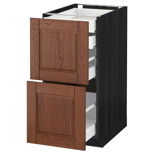 Напольный шкаф 2 фронтальные панели, 2 нижних, 1 средний, 1 высокий ящик МЕТОД / МАКСИМЕРА, черный, Филипстад коричневый - схема-чертеж с размерами