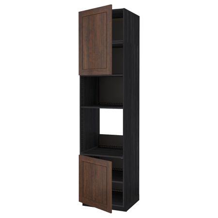 Высокий шкаф для духовки/СВЧ, 2 дверцы/полки, черный/Эдсерум коричневый 60x60x240 см IKEA МЕТОД 392.264.04