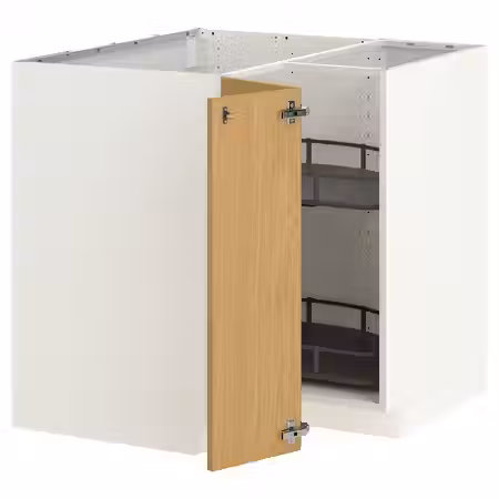 METOD Угловой напольн шкаф с вращающ секц - белый/Sinarp дубовый шпон 88x88 см