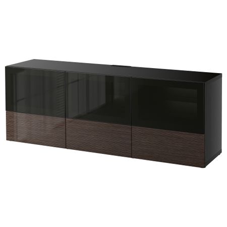 Тумба под ТВ, с дверцами и ящиками БЕСТО, черно-коричневый, Сельсвикен глянцевый/коричневый дымчат стекло (180x40x64 см)