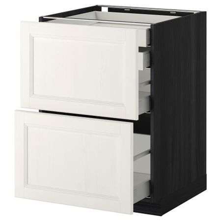 Напольный шкаф 2 фронтальные панели, 2 нижних, 1 средний, 1 высокий ящик МЕТОД / МАКСИМЕРА, черный, Лаксарби белый