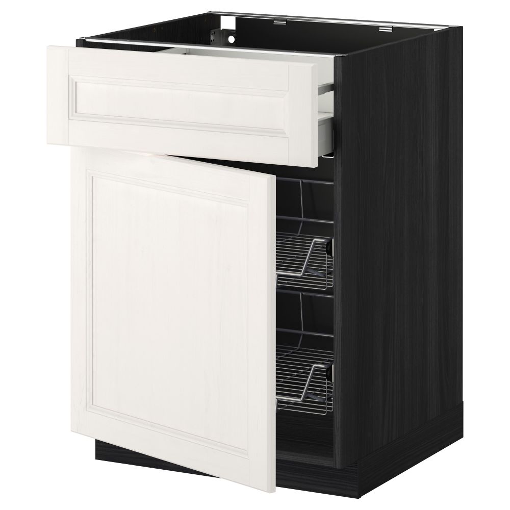 Напольный шкаф с проволочной корзиной, ящиком, дверью МЕТОД / МАКСИМЕРА, черный, Лаксарби белый - схема-чертеж с размерами