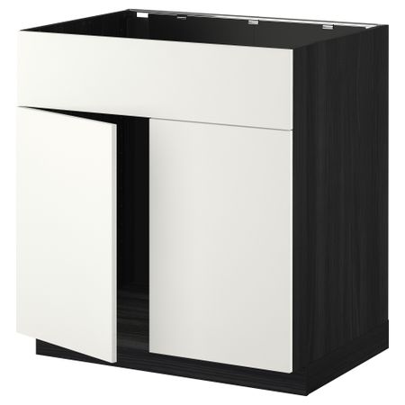 Напольный шкаф под мойку 2 дверцы/фронтальных панели МЕТОД, черный, Хэггеби белый (80x60 см)