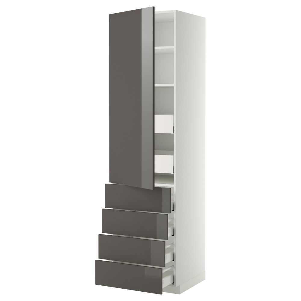 Высокий шкаф с полками/6 ящик, дверцами, 4 фронтальные панели МЕТОД / МАКСИМЕРА, белый, Рингульт серый - фото 1