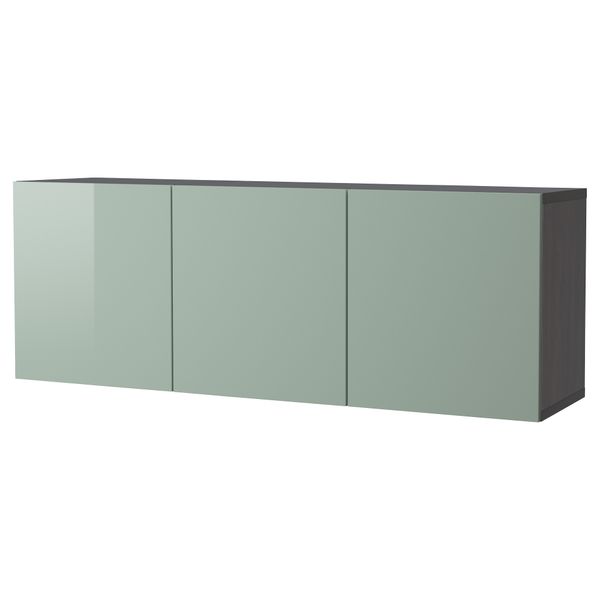 Комбинация настенных шкафов БЕСТО, черно-коричневый, Сельсвикен глянцевый/серо-зеленый светлый (180x40x64 см) - схема-чертеж с размерами