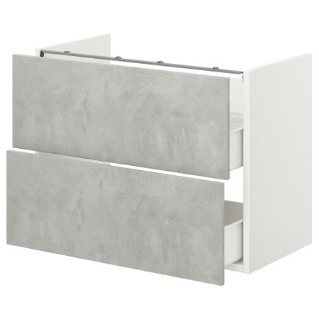 Напольный шкаф для раковины,2 ящика, 80x42x60 см, белый, под бетон IKEA BEGIVENHET БЕГИВЕНХЕТ 393.210.57