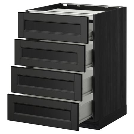 Напольный шкаф, 4 фронтальных панели, 4 ящика МЕТОД / ФОРВАРА, черный, Лаксарби черно-коричневый черно-коричневый
