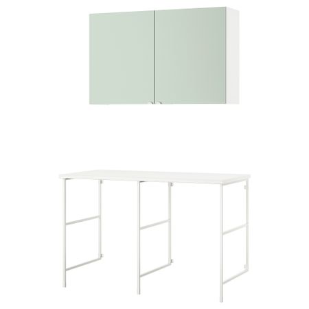Комбинация для хранения, белый, бледный серо-зеленый, 139x63.5x90.5 см IKEA BEGIVENHET БЕГИВЕНХЕТ 094.973.50