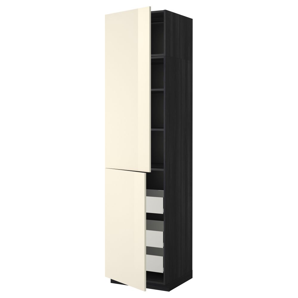 Высокий шкаф + полки, 3 ящика, 2 дверцы МЕТОД / ФОРВАРА, черный, Рингульт кремовый - фото 1