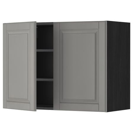 Навесной шкаф с полками, 2 дверцы МЕТОД, черный, Будбин серый
