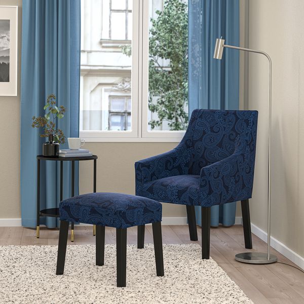 Кресло с табуретом для ног, черный, Kvillsfors IKEA SAKARIAS ЗАКАРИАС 894.289.37 - схема-чертеж с размерами
