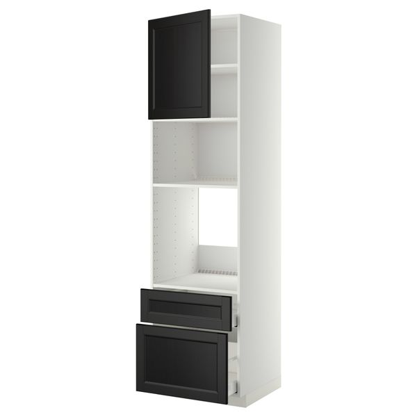 Высокий шкаф для духовки/СВЧ дверца, 2 ящика МЕТОД / МАКСИМЕРА, белый, Лаксарби черно-коричневый - фото 1