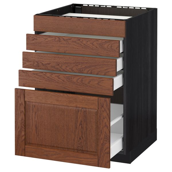 Напольный шкаф для варочной панели, 5 фасадов, 4 ящиков МЕТОД / МАКСИМЕРА, черный, Филипстад коричневый - схема-чертеж с размерами