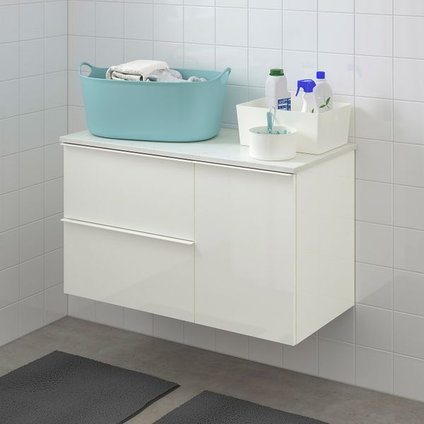 Шкаф под раковину с 3 ящиками, глянцевый белый/под мрамор 102x49x60 см IKEA ГОДМОРГОН / ТОЛКЕН 092.952.67 - фото 2
