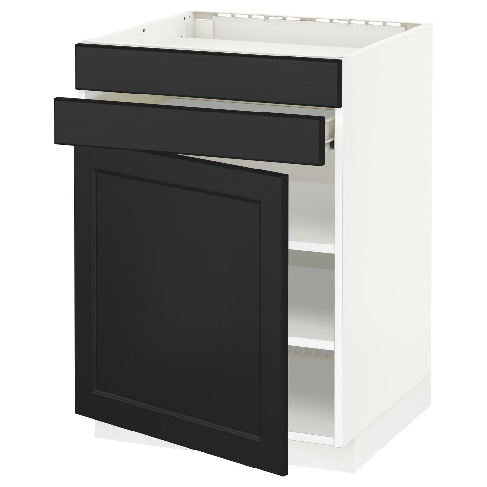 Напольный шкаф для варочной панели, доводчик, 2 фасада, 1 ящик МЕТОД / ФОРВАРА, белый, Лаксарби черно-коричневый (60x60 см) - схема-чертеж с размерами