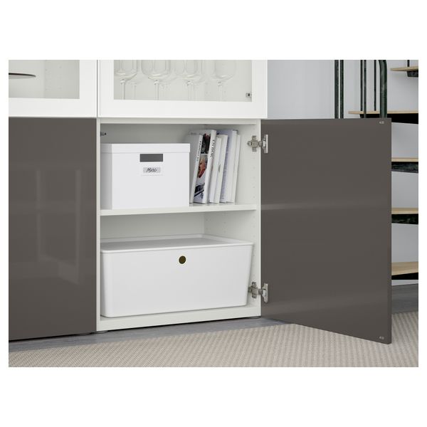 Комбинация для хранения со стеклянными дверцами БЕСТО, белый, Сельсвикен глянцевый/серый прозрачное стекло (120x40x192 см) - схема-чертеж с размерами