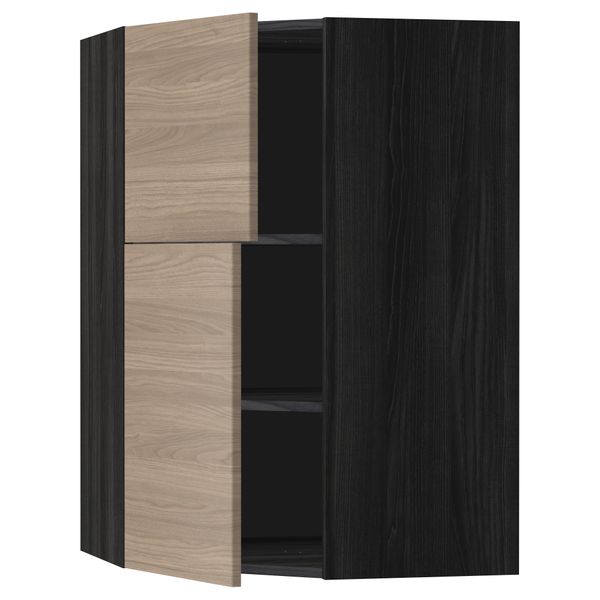 Угловой навесной шкаф + полки, 2 дверцы МЕТОД, черный, Брокхульт светло-серый (68x100 см) - схема-чертеж с размерами